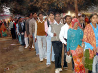 Ganga Exhibition - Pilgrims standing in front of exhibition in night to watch exhibition