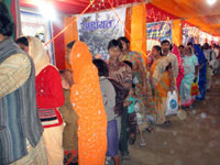 Pilgrims inside the exhibition on the day of Purnima
