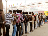 Ganga Exhibition  - Local people standing in Q to watch the exhibition