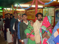 Inside gathering of pilgrims in exhibition Mahashivratri